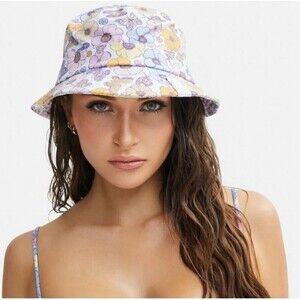 NWT Frankies Bikinis Jax Multicolor Floral Bucket Hat Pink Daisy M/L